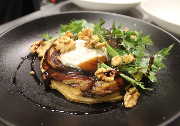 a plate of food with a savoury tatin