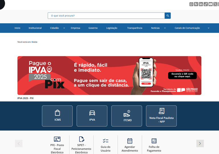 Site do Portal da Secretaria da Fazenda de São Paulo