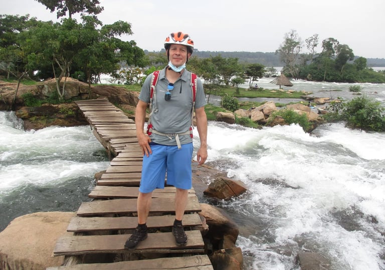 Busowooko falls in the back ground during the Jewel of the Nile tour