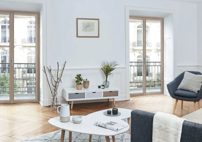 Porte-fenêtre bois/aluminium dans un appartement moderne à Toulouse installée par LB Menuiserie