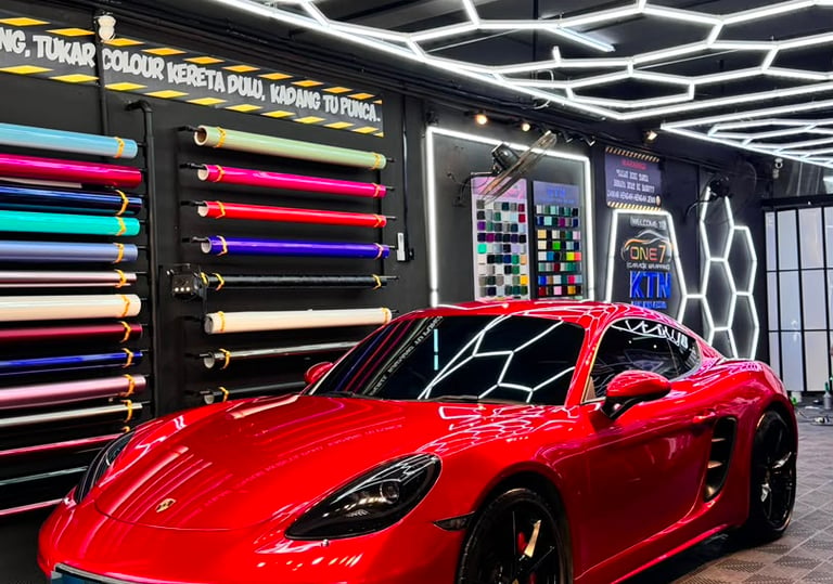 Porsche 718 Cayman full body wrap in gloss red vinyl finish