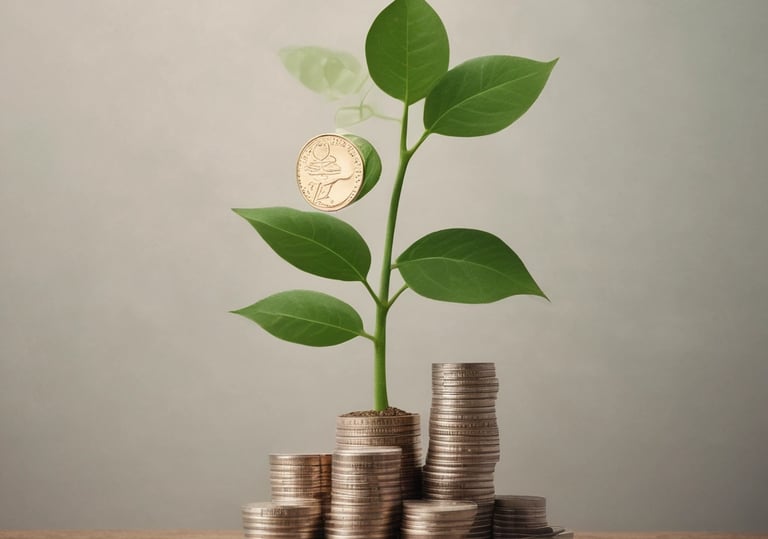 a bitcoin sitting on top of a pile of money