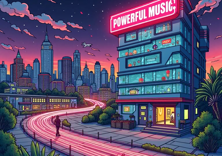 a city street scene with colorful building