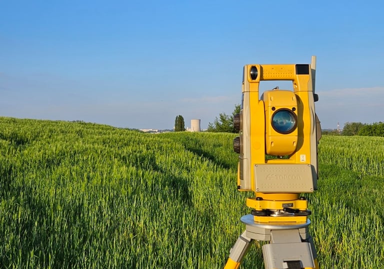 Een totaalstation in de velden.