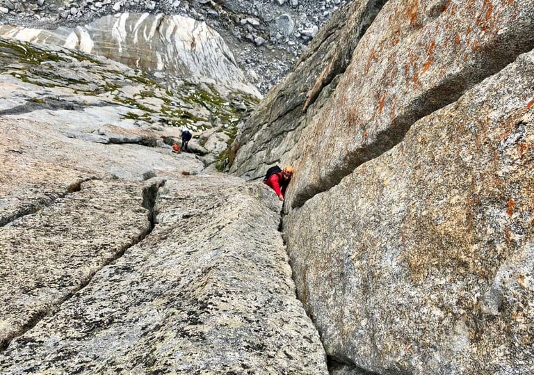 Climbing on Spigolo Gervasutti, Punta Allievi. Valmasino