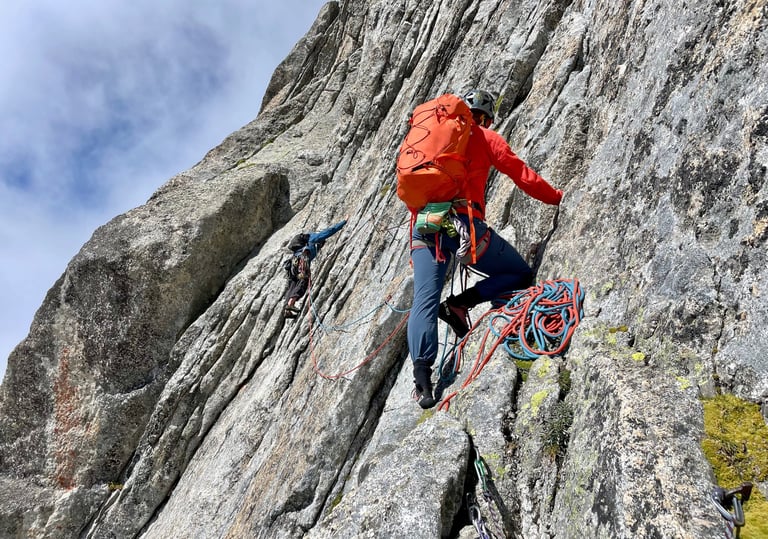 The crux pitch of Molteni route. Pizzo Badile, Valmasino.