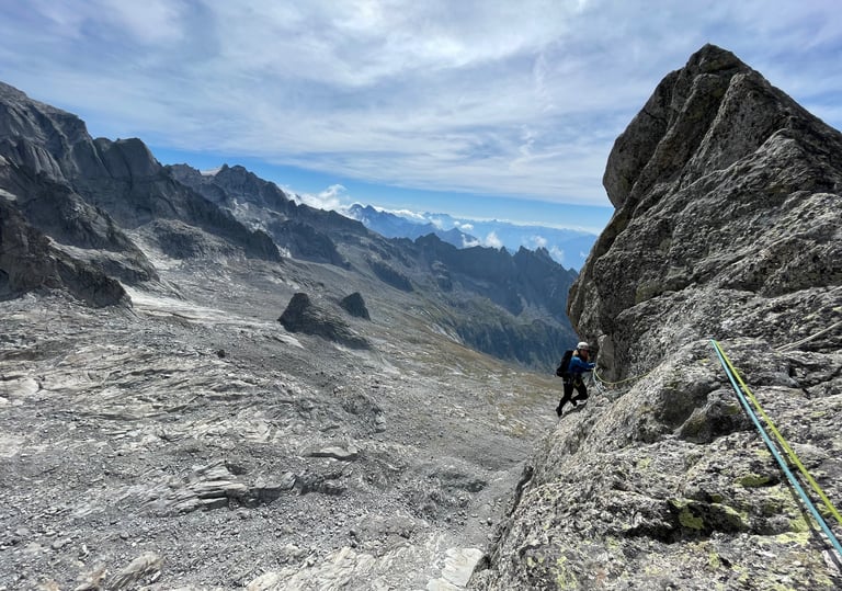 Half way up the route Mauri Fiorelli on Punta Torelli