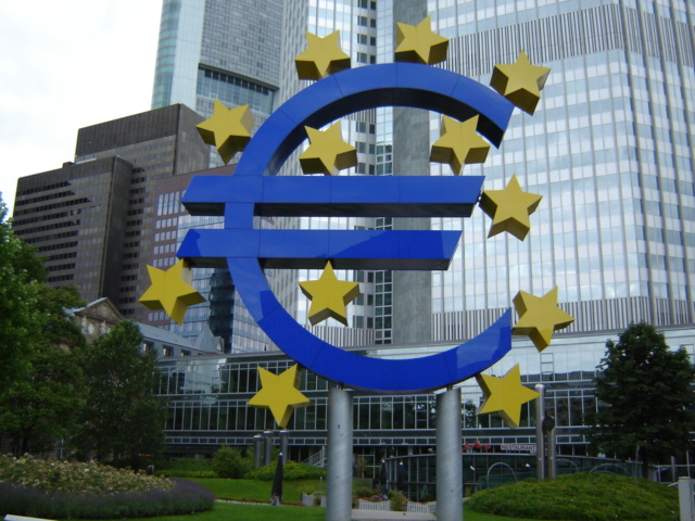 a large blue and yellow euro euro euro sign