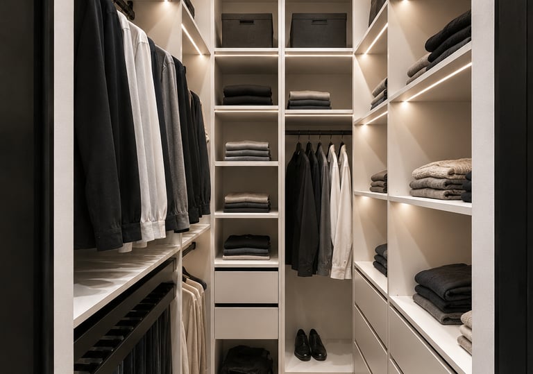 Luxury dressing room with fitted wardrobes