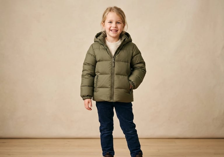 European girl wearing warm down jacket