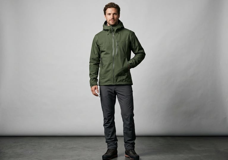 European male model in waterproof shell jacket