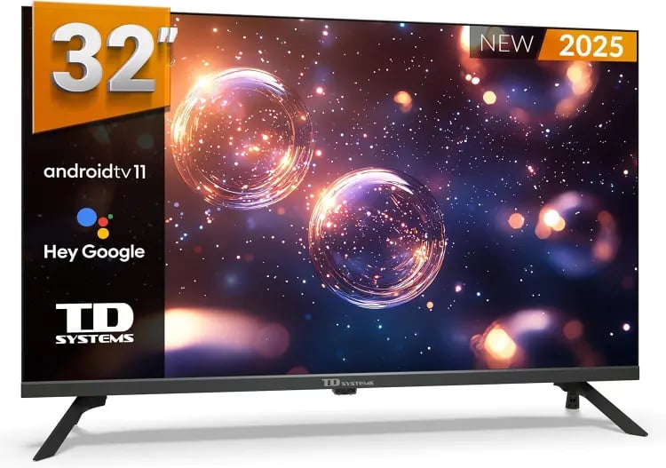 TD Systems - Smart TV 32 Pulgadas HDR sin Marcos, Android 11, Google Assistant, Control por Voz