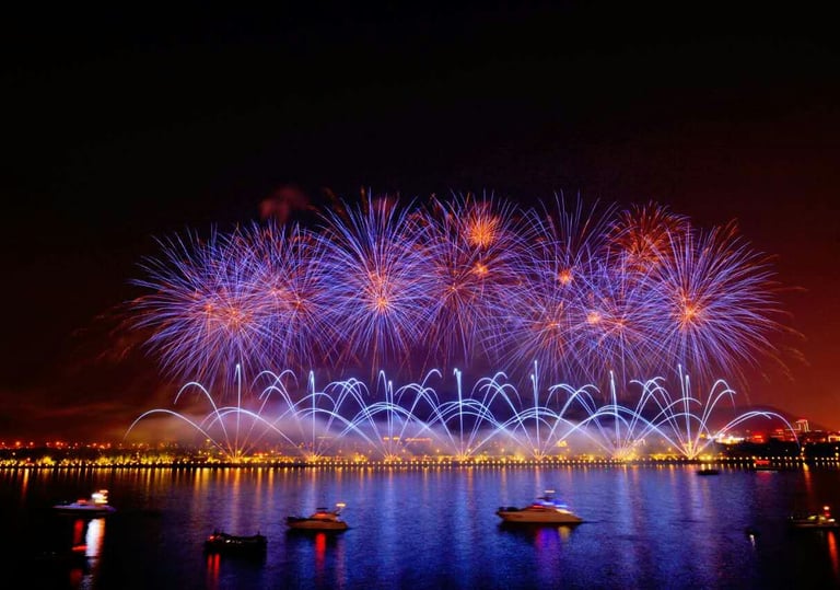 Photo feu d'artifice sur mer tableau violet