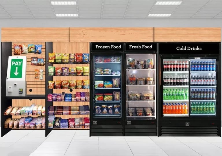 micro market in break room with great tasting nutritious snacks and drinks