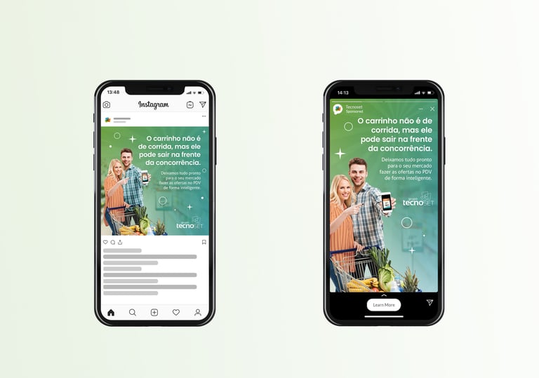 two iphones with a green screen and a white background