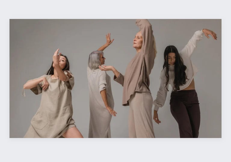 a group of women in a group of four poses
