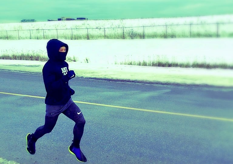 MARK RECAIDO in a black hoodie running on a COLD road JEET KUNE DO NORTH YORK!