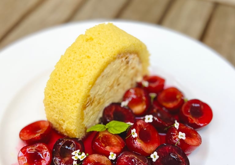 almond semifreddo with market cherries