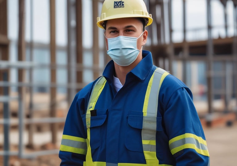 two men in blue workwears and safety gear