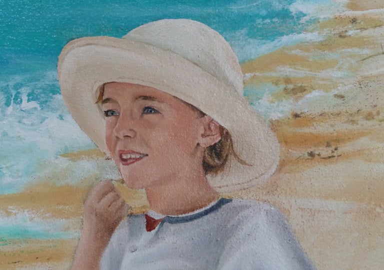 Portrait de fillette, avec un chapeau, peint dans une fresque. Tournus, 71.