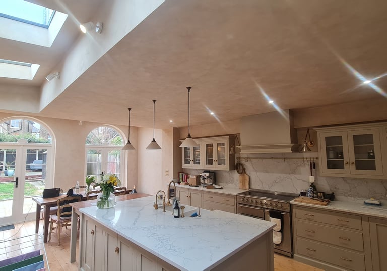 kitchen lighting LED downlights and layered lighting to enhance functionality. Installed in Lewisham by Easy Spark Ltd