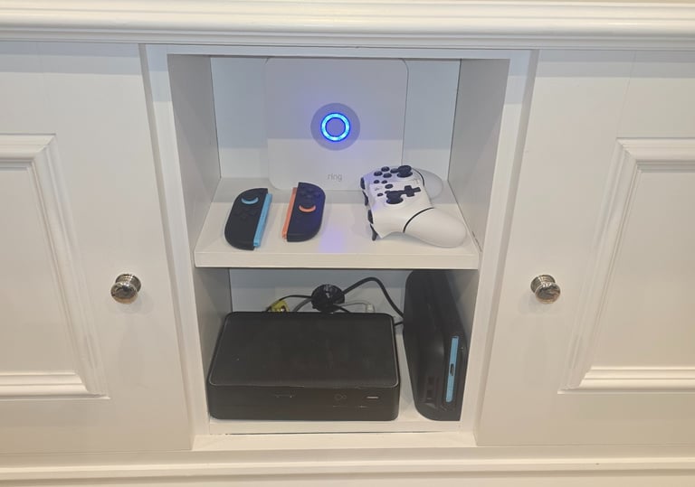 Ring alarm base station installed in media cupboard in Bromley