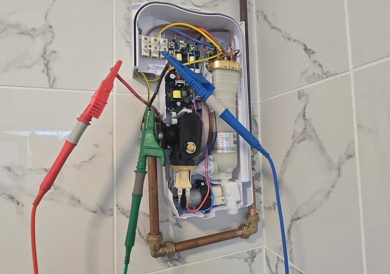 Electric shower fault finding using specialist electrical test equipment