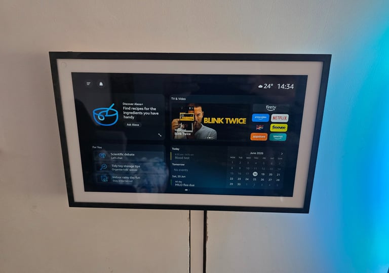 Echo Show 15 smart display installation with cables chased into wall in Grays