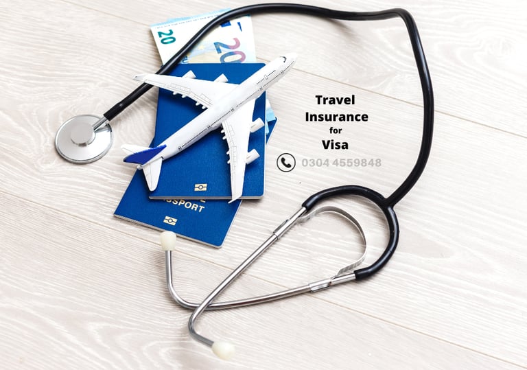 a stethoscope with a passport and travel documents
