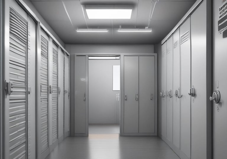 A modern storage facility with various sized units.