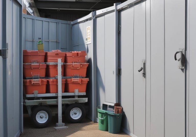 A modern storage facility with various sized units.