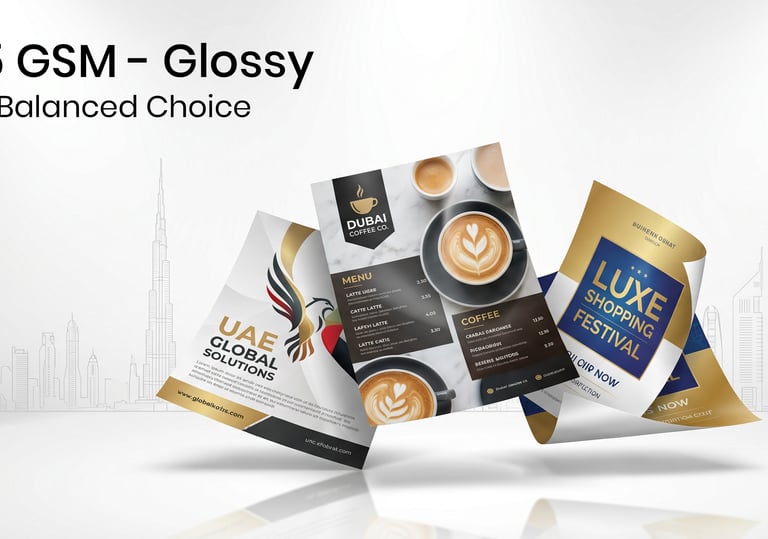 135gsm glossy flyer - the perfect balance of quality and value. Apt for promotions, menus, marketing