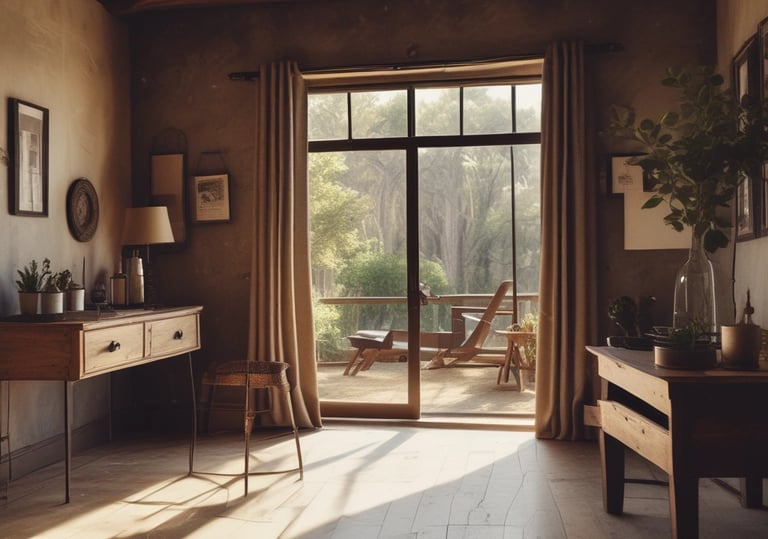 A cozy, modern living room from a newly renovated home showcased in VR