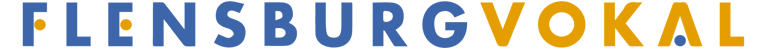 Official Flensburg Vokal logo featuring blue and yellow sans-serif typography on a black background.