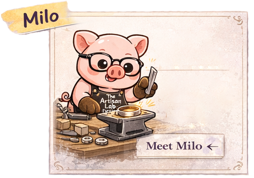 The Artisan Lab Designs mascots Milo and Lyra sitting together in a dreamy setting