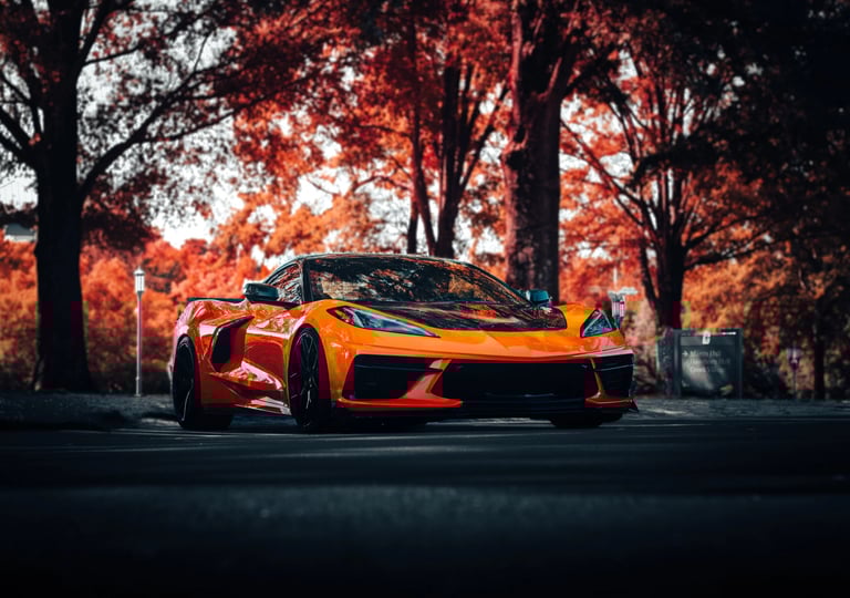 Orange Chevrolet Corvette C7 Stingray at UNC Charlotte car meet.