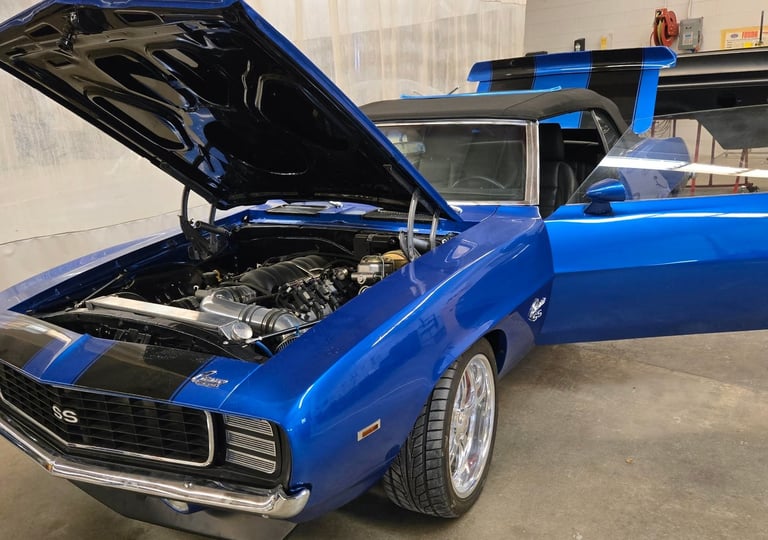 Blue classic car representing vintage car locksmith services in Canton, NC