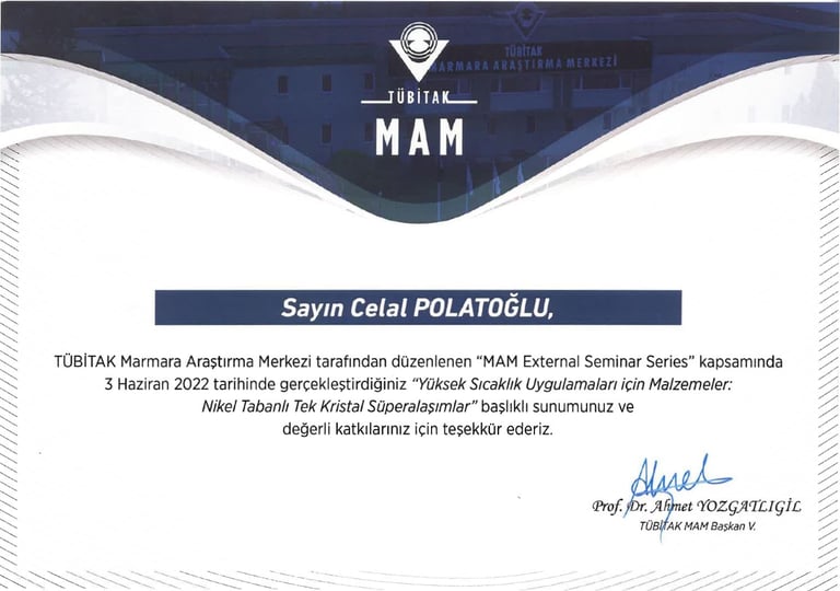 Nikel Tabanlı Tek Kristal Süperalaşımlar seminer belgesi - Tübitak MAM