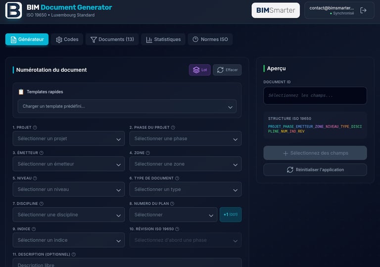Générateur de nommage ISO 19650 automatisé pour des fichiers BIM 100% conformes.