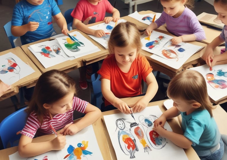 Students engaged in a lively group workshop with a tutor guiding them.