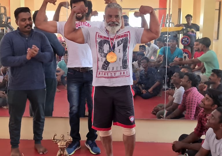 old man showing his healthy body.