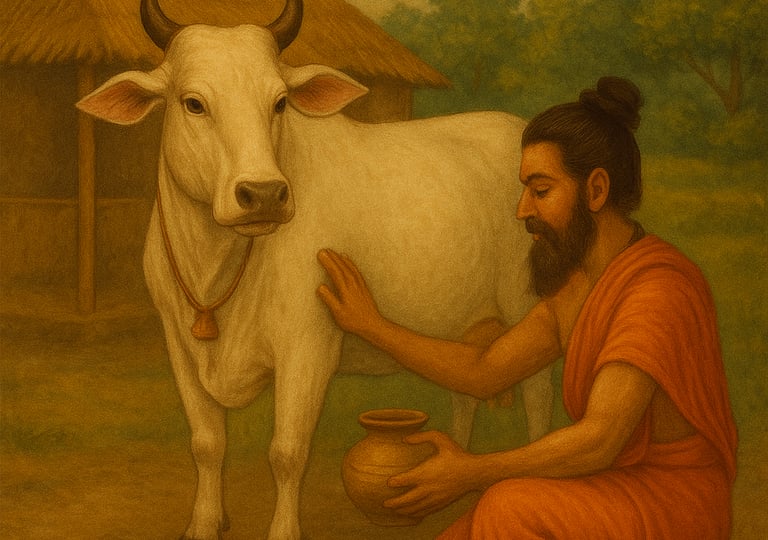 "गौशाला में कामधेनु रूपी गाय – वैदिक परिवेश"