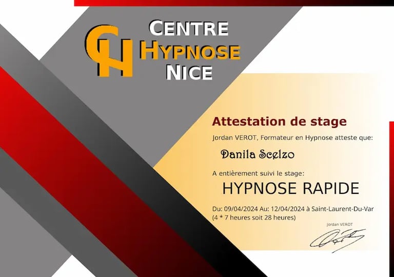 Formation en hypnose rapide – Danila Scelzo, cabinet Hypnonaute à Genève, certifiée par le Centre Hypnose Nice.