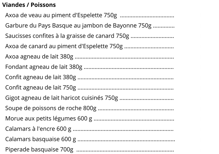 tarifs conserves viandes