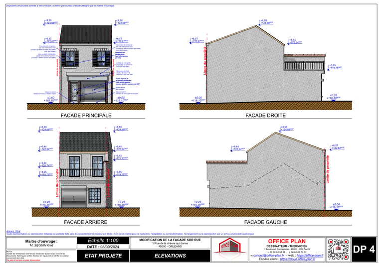 DP4 - plan façade - toiture - modification de façade - déclaration préalable - office-plan orléans