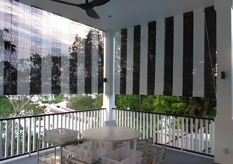 Black & White Bamboo Blind installed at balcony