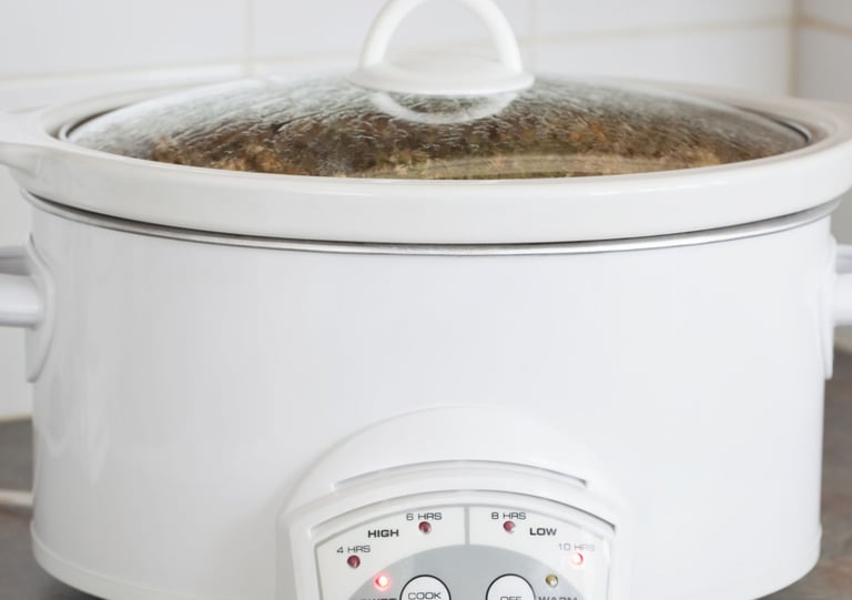 a slow cooker with a potted potted food