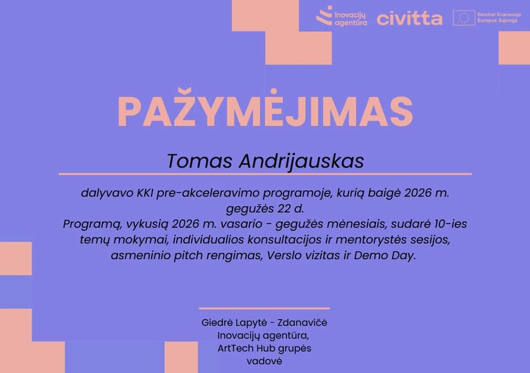 Tomas Andrijauskas — KKI programos baigimo pažymėjimas, 2026 m. gegužės 22 d.