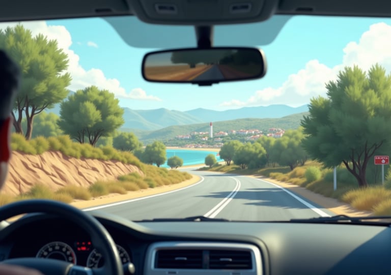 a man driving a car on a road