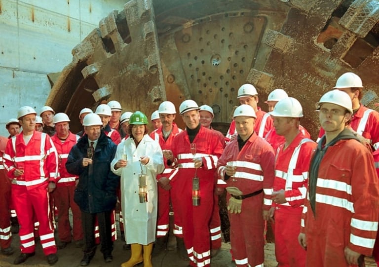 Project team and dignitaries at TBM breakthrough on Westerschelde tunnel